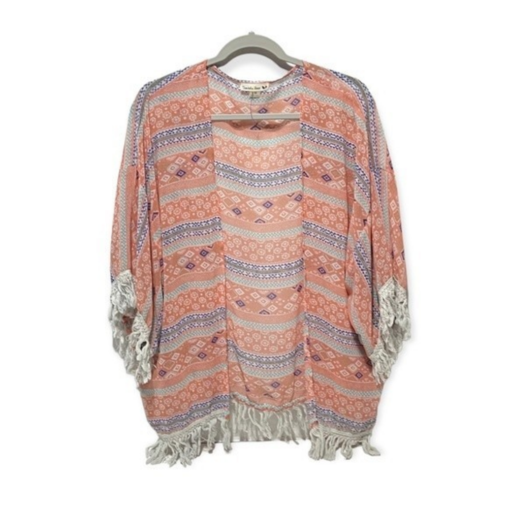 Double Zero Fringe Lightweight Cardigan Kimono Coral Size‎ M